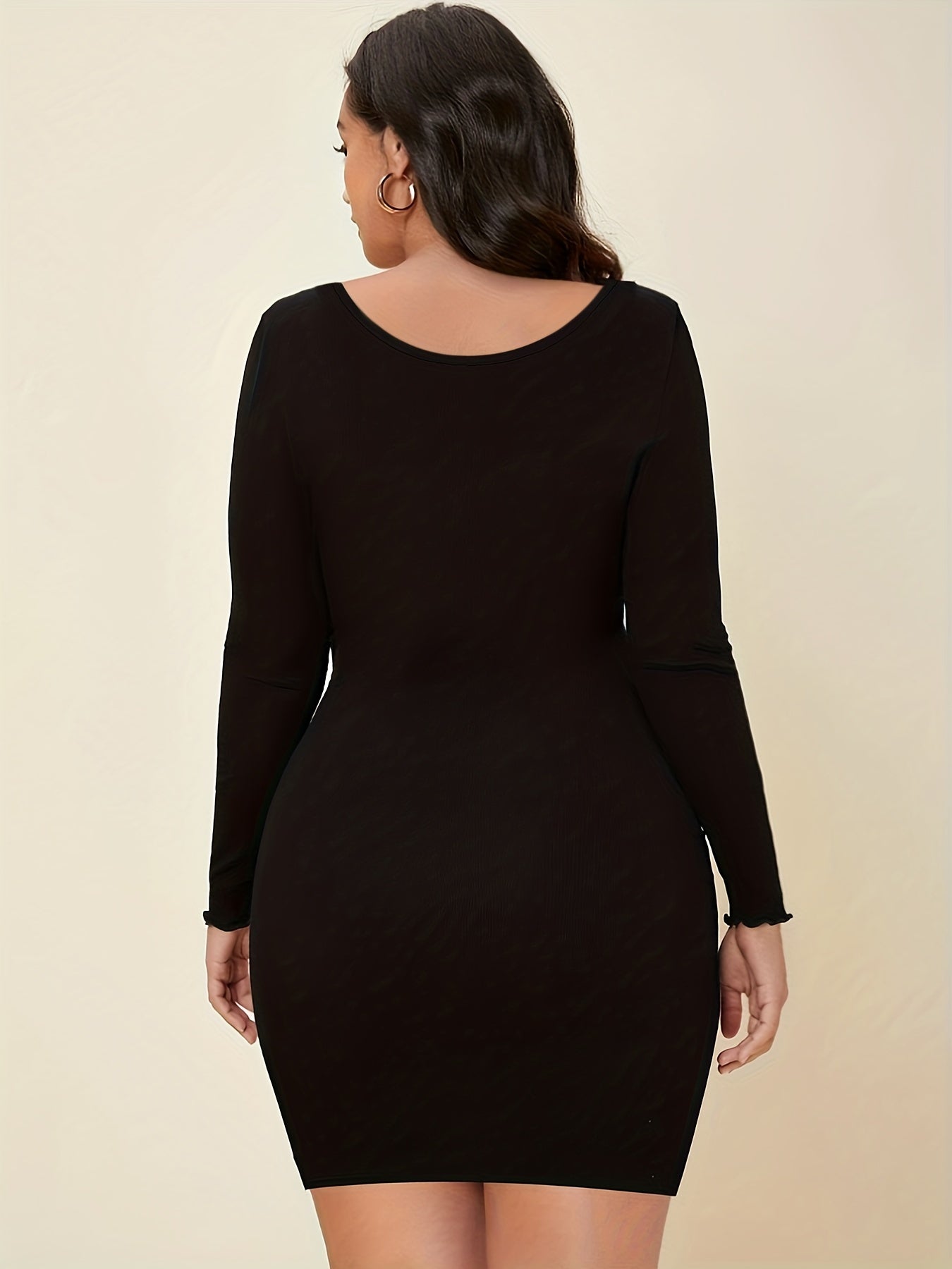  Sexy Loungewear Dress Long Sleeve Round Neck Slim Fit Nightdress