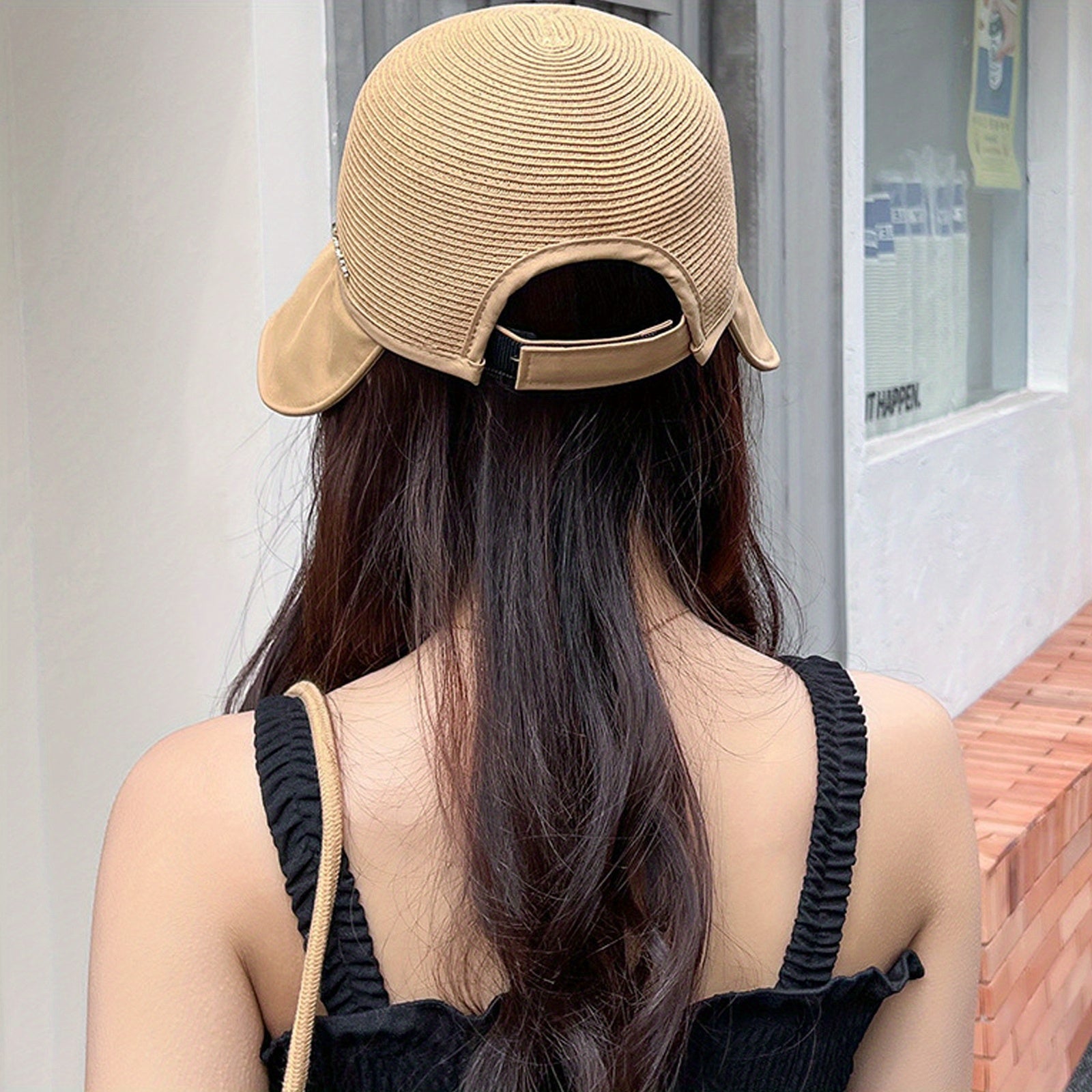 Wide Brim Ponytail Sun Hat UV Protection Bucket Hat for Women