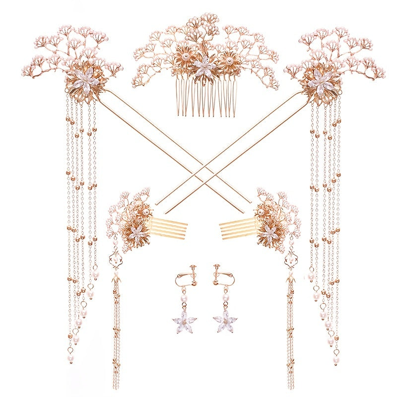 Faux Pearl Crystal Flower Bridal Jewelry Set