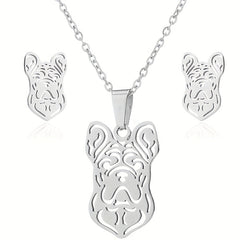 Stainless Steel Origami Cat Necklace and Earrings Set - Animal Pet Jewelry