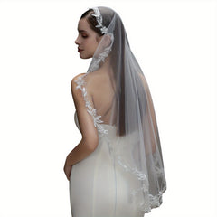 Tulle Cathedral Bridal Veil with Floral Embroidery