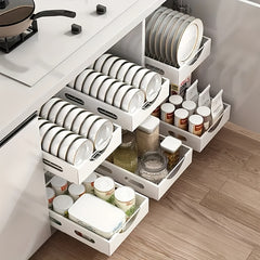 Kitchen Dish Rack Built-in Pull-out Type Divider Storage Shelves