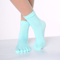Rainbow Non-slip Yoga Socks Cozy 5 Toes Knitted Calf Crew Socks