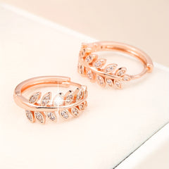 Leaf Shaped Hoop Huggie Earrings Inlaid Zircon 18K Plated