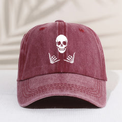 Kids Sunshade Distressed Baseball Cap With Skull Print