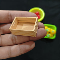 4pcs Mini Wooden Fruit Frame & Cloth Storage Basket Dollhouse Accessories