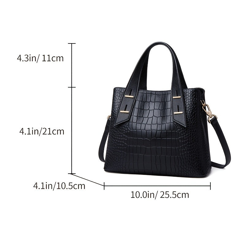 Crocodile Embossed Handbag Double Handle Purse Shoulder Bag