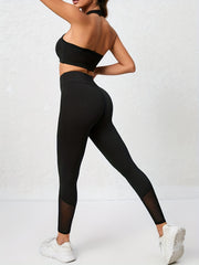 Yoga Sports Set Beauty Back Top & Mesh Leggings Women's Activewear