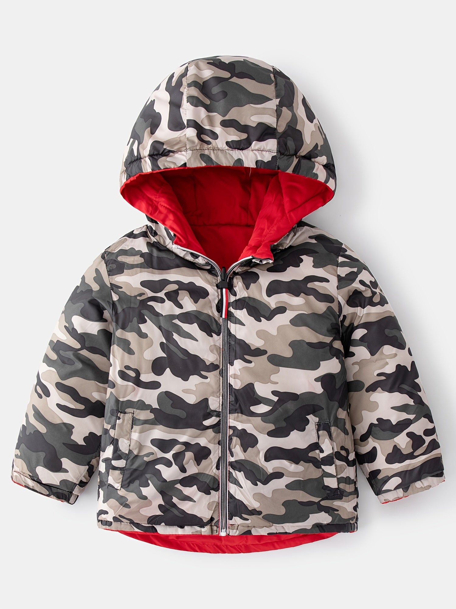Boys Camo Puffer Coat Hooded Jacket Winter Warm Kids Clothes