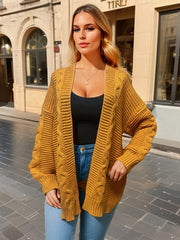 Women's Plus Size Solid Long Sleeve Open Front Knitted Cable Knit Cardigan