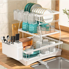 3 Tier Dish Drying Rack with Drainboard Utensil Holder
