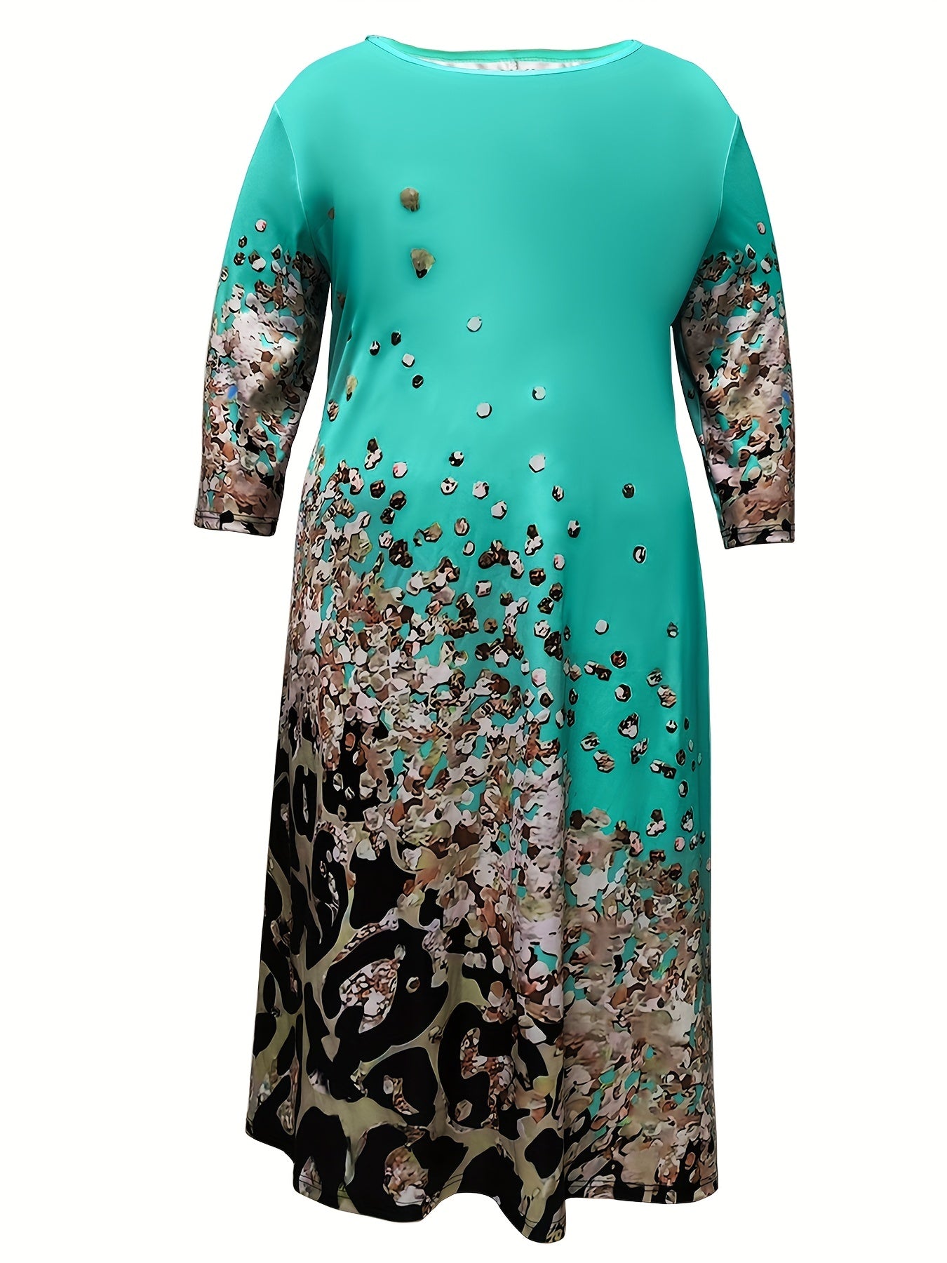  Colorblock Leopard Sequins Print Casual Dress