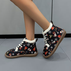 Women's Lace-Up Christmas Snow Boots Fleece-Lined Thermal Ankle Boots