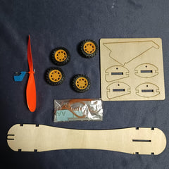 Rubber Band Power Car Kit Boys Fun Physics Toy Gift Yellow Orange Propeller