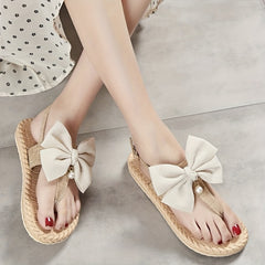 Women's Bow Decor Braided Detail Summer Flip Flops