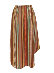  Boho Maxi Skirt Women's Tribal Striped Elastic Waist Pleated