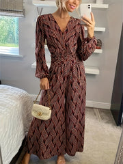  Stripe Print Lantern Sleeve V Neck Jumpsuit