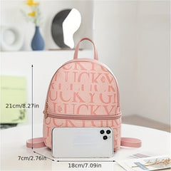 Mini Letter Graphic Backpack Faux Leather Daypack Women's Travel School Bag