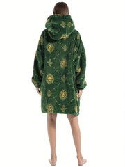  Shark Pattern Fluffy Fleece Long Sleeve Hooded Wearable Blanket