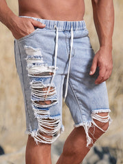 Men's Distressed Drawstring Denim Shorts for Summer