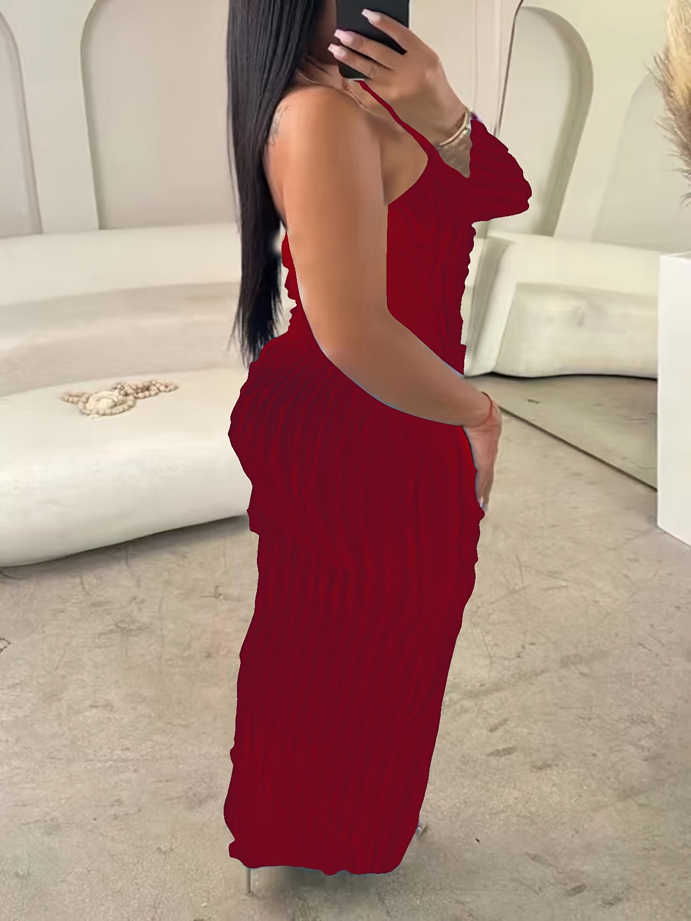  Party Dress Solid Ruffle Trim Bodycon Midi Dress