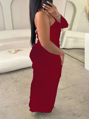  Party Dress Solid Ruffle Trim Bodycon Midi Dress