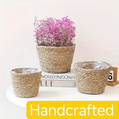 Straw Woven Storage Basket Flower Pots Plant Container Indoor & Outdoor