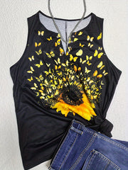  Butterfly Sunflower Print Tank Top