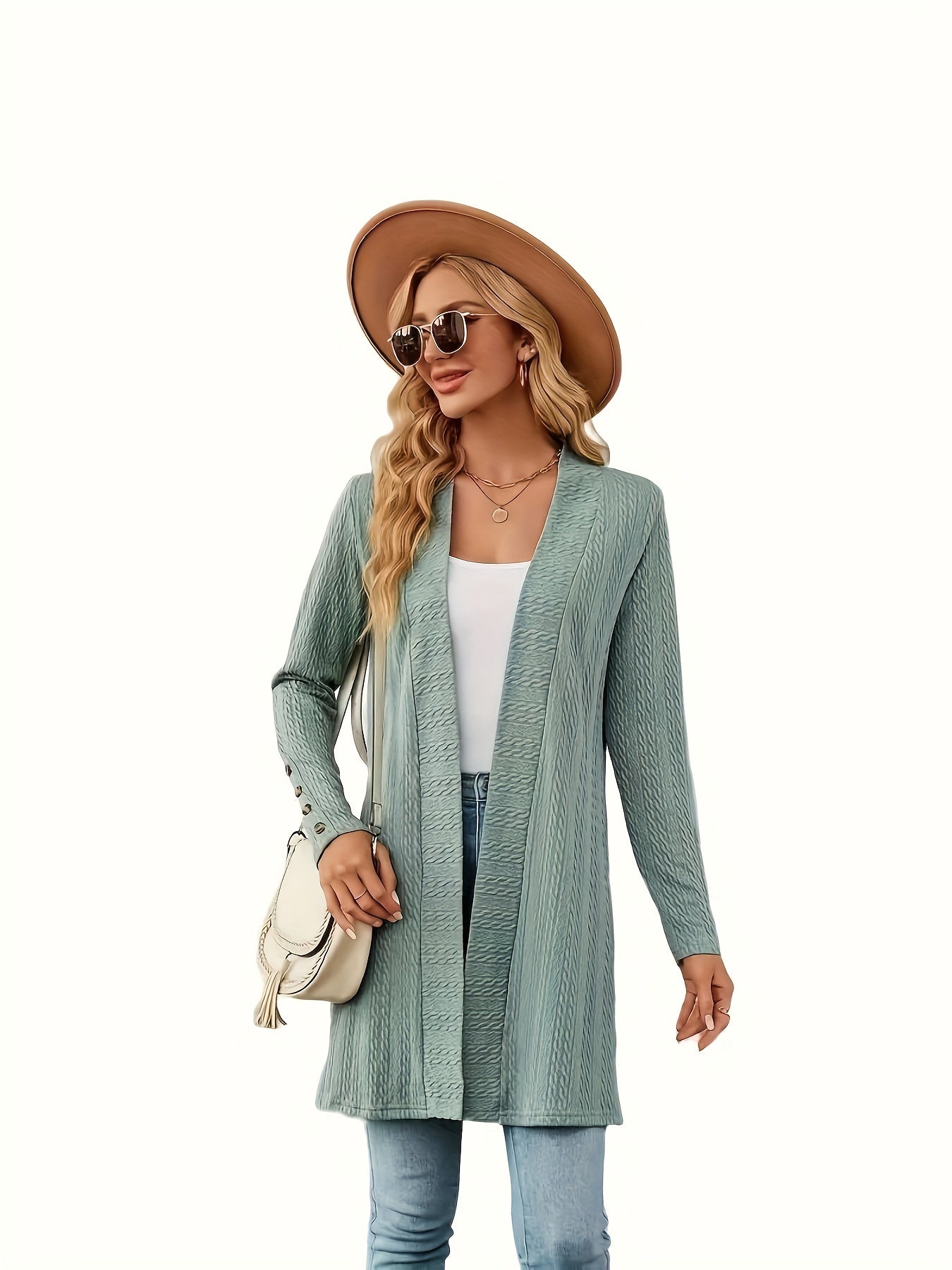  Solid Cable Long Sleeve Cardigan
