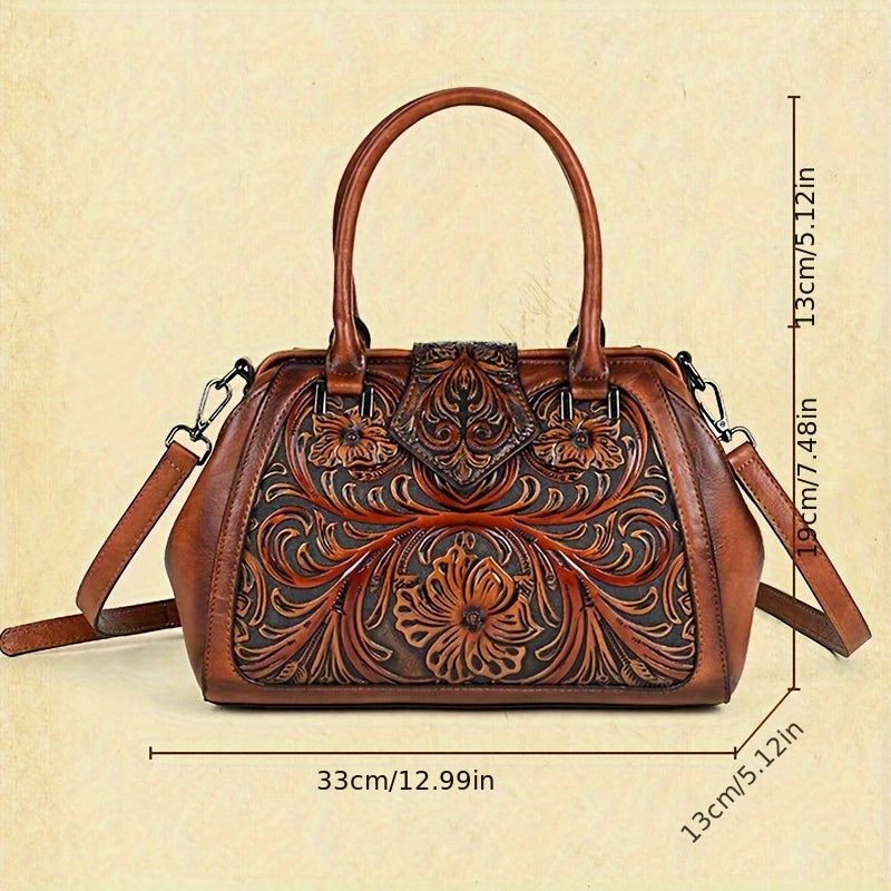 Vintage Floral Embossed Tote Bags Brown Red Green w/ Removable Straps