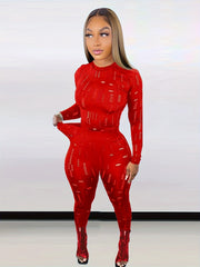  2 Piece Set Solid Ripped Mock Neck Top & Leggings Outfits
