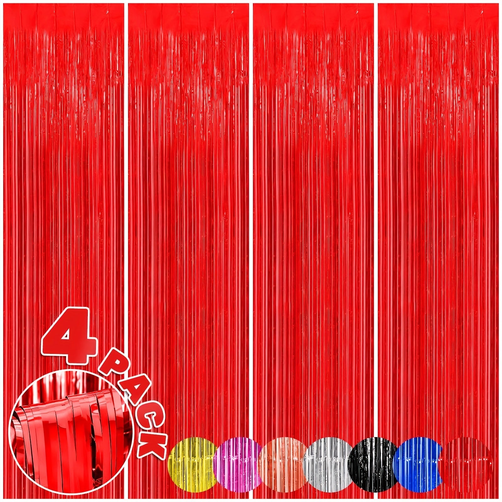 4pcs Red Foil Fringe Backdrop Curtains - Party Decorations Tinsel Streamers