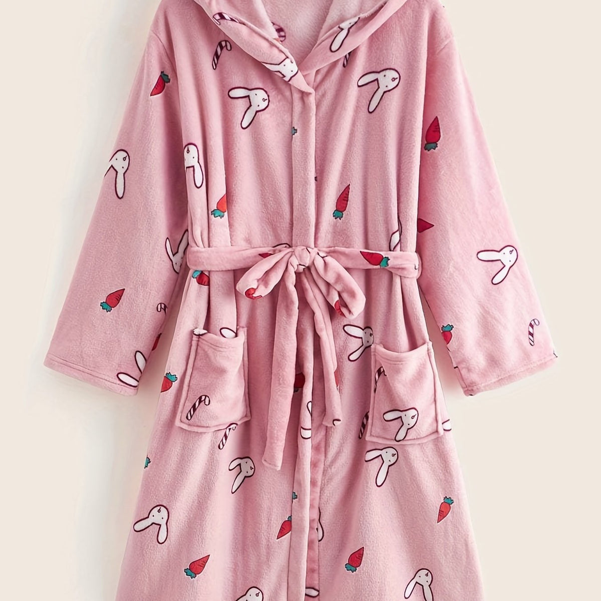  Rabbit & Carrot Print Hooded Bathrobe