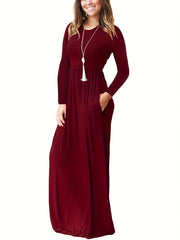  Solid Long Sleeve Maxi Dress