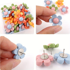 30pcs 3D Flower Creative Push Pin Rose Flower Resin Cork Board Push Pin