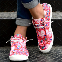 Pink Heart Letter Print Women's Canvas Shoes Flat Comfortable Lightweight