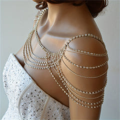 Rhinestone Shoulder Chain with Tassel for Wedding Dress