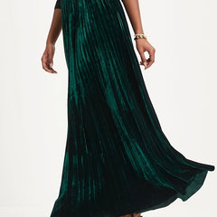  Velvet High Rise Maxi Pleated Skirt