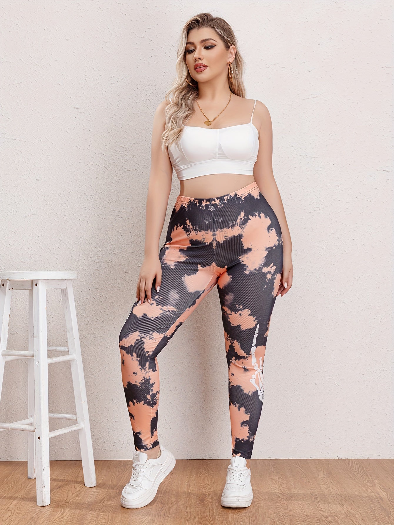  Women's Skull Print Tie Dye High Rise Skinny Trousers