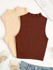 Solid Mock Neck Tank Top Sleeveless Casual Summer Women's Top