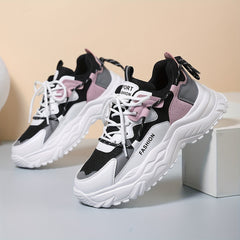 Women's Block Faux Leather Heighten Chunky Sneakers Casual