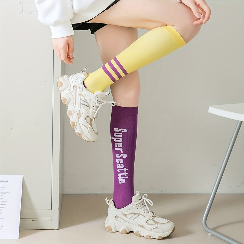 8 Pairs Letter Print Calf Socks All-match Knee High Socks Women Stockings