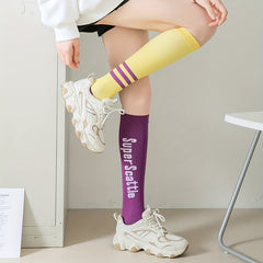 8 Pairs Letter Print Calf Socks All-match Knee High Socks Women Stockings