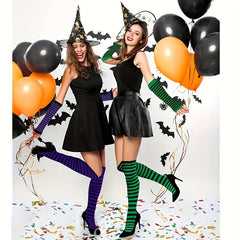 2pcs Teen's Striped Over Knee High Socks Set for Outdoor Activities