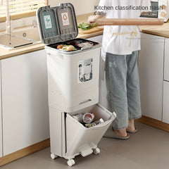 Large Capacity Trash Can with Lid, Household Rubbish Bin, Dry/Wet Separation