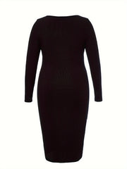  Ribbed Long Sleeve Bodycon Midi Dress