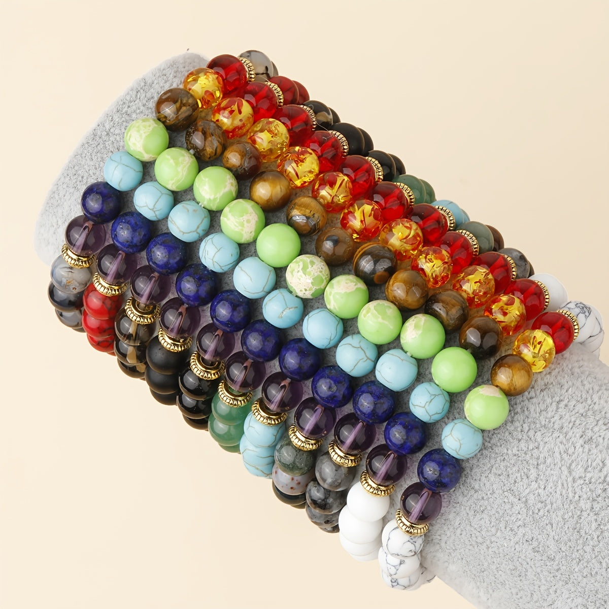 7 Chakra Stone Bead Bracelet Tiger Eye Yoga Balance Men Buddha Jewelry