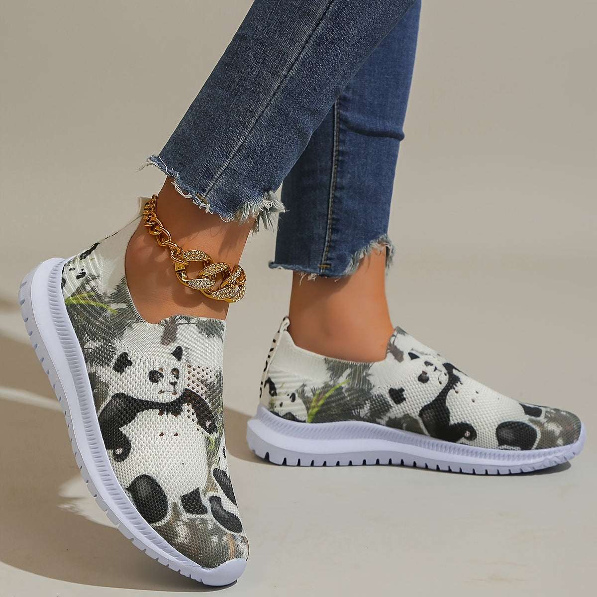 Panda Print Lightweight Breathable Mesh Running Shoes