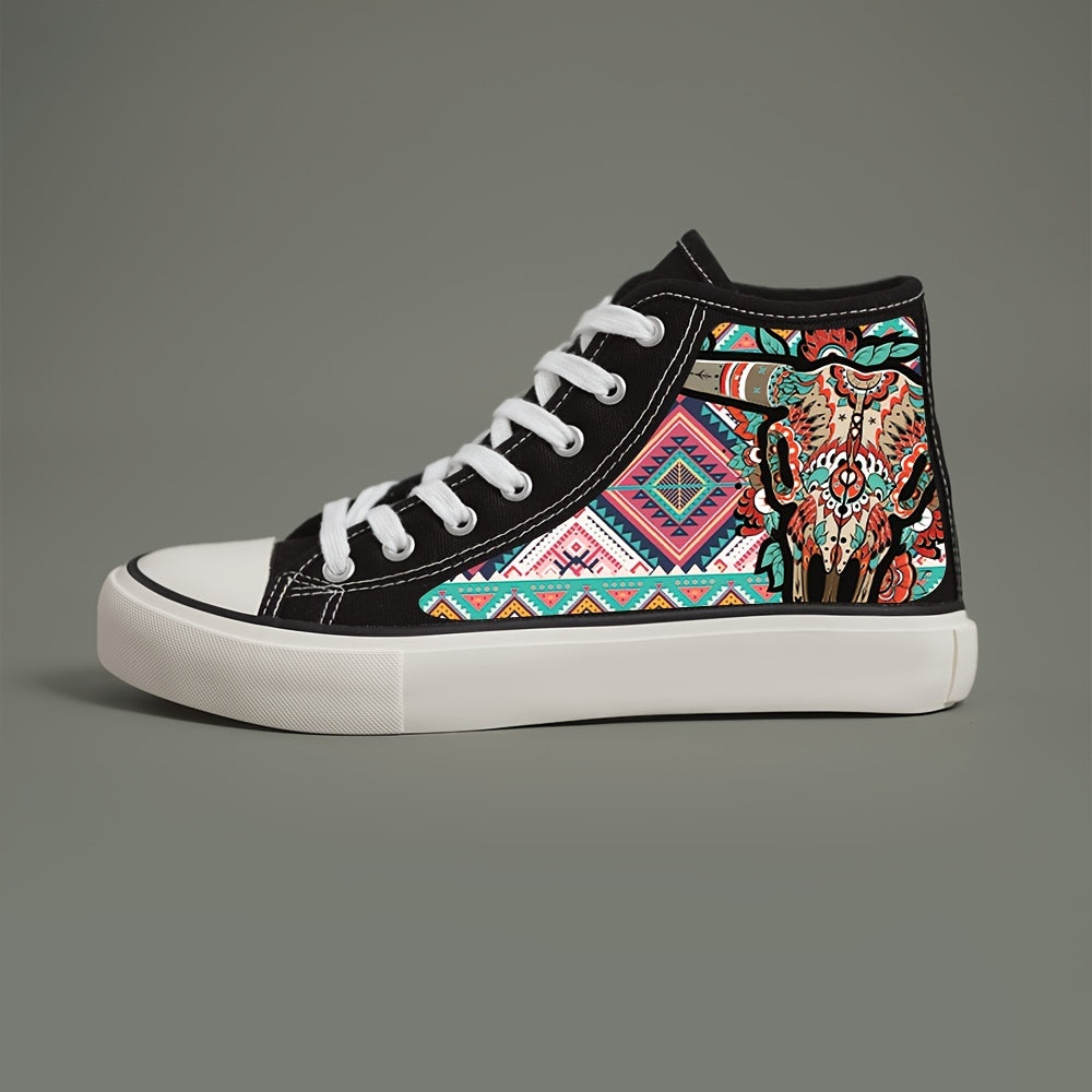 Retro Cow Print Chunky Canvas Sneakers High Top Classic Skate Shoes