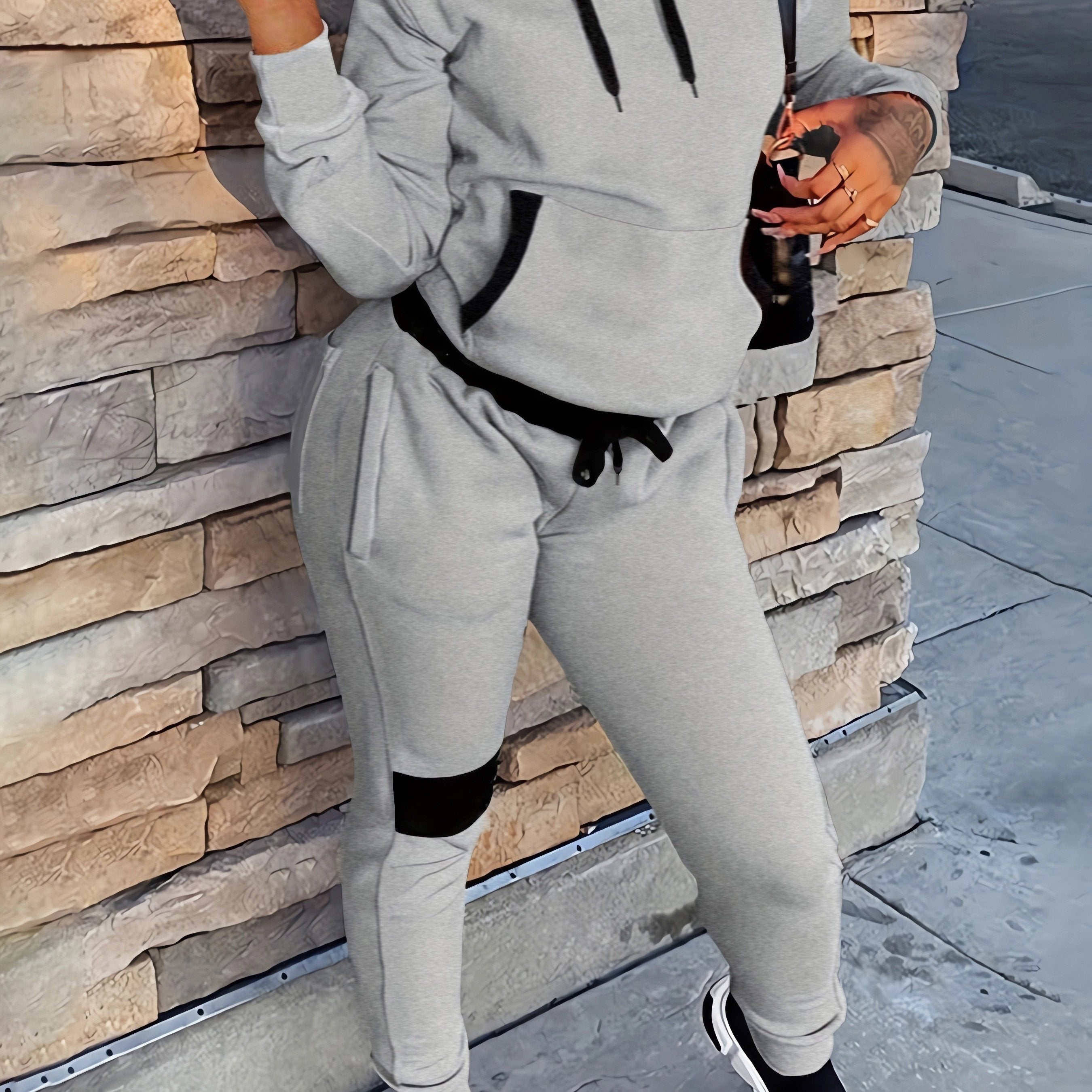  Colorblock Hoodie & Pants 2 Piece Set
